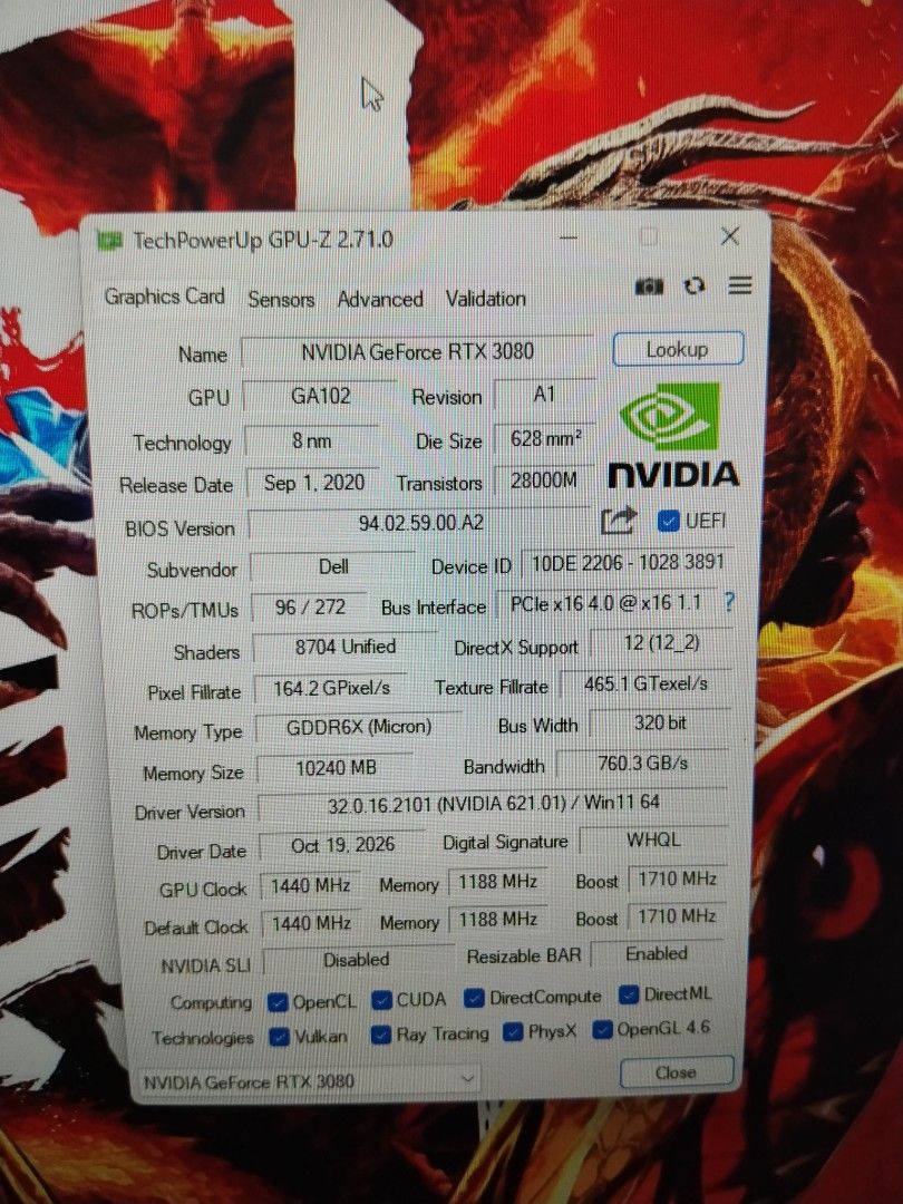 NVIDIA Geforce Dell RTX3080 10GB 2Fans Graphics Card, Computers & Tech ...