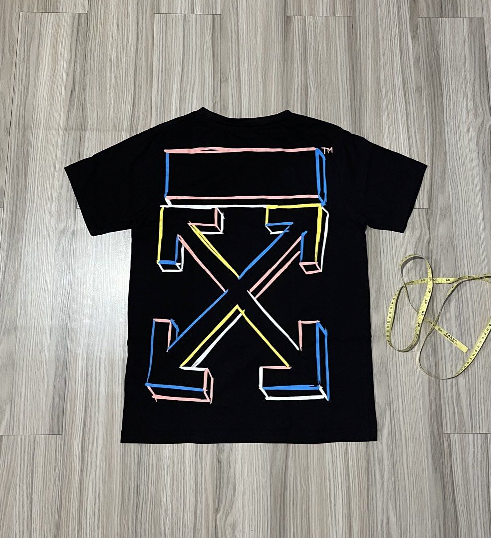 Off White Black shirt (Category: Tshirts & Polo Shirts ) located in Lipa City. Submitted by hoywilliam (Listing ID 1470707669, Image 1). Description: Off White spring-summer(Medium) single stitching Complete tags Width-20 length-27 no issue-10/10 color rate for only 600 free shipped Location- Lipa City Batangas📍 .