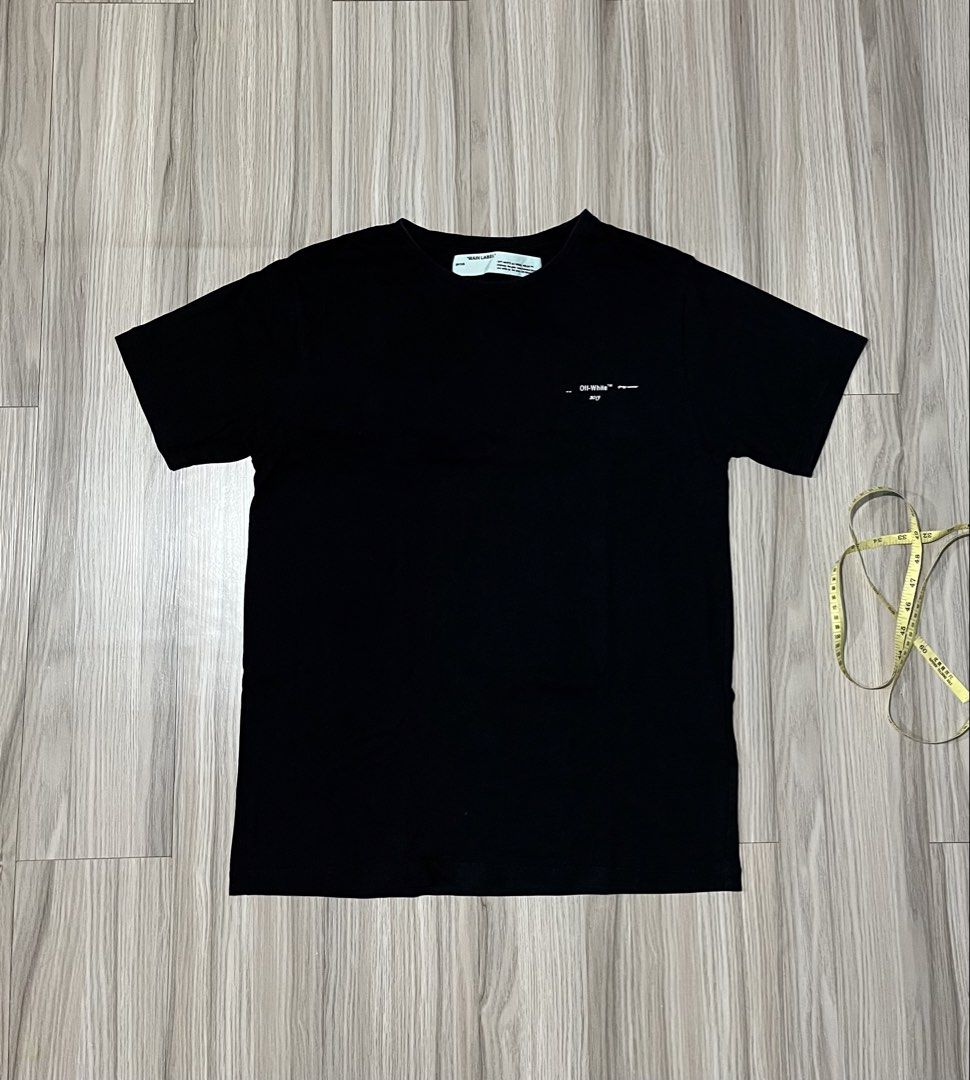 Off White Black shirt (Category: Tshirts & Polo Shirts ) located in Lipa City. Submitted by hoywilliam (Listing ID 1470707669, Image 3). Description: Off White spring-summer(Medium) single stitching Complete tags Width-20 length-27 no issue-10/10 color rate for only 600 free shipped Location- Lipa City Batangas📍 .