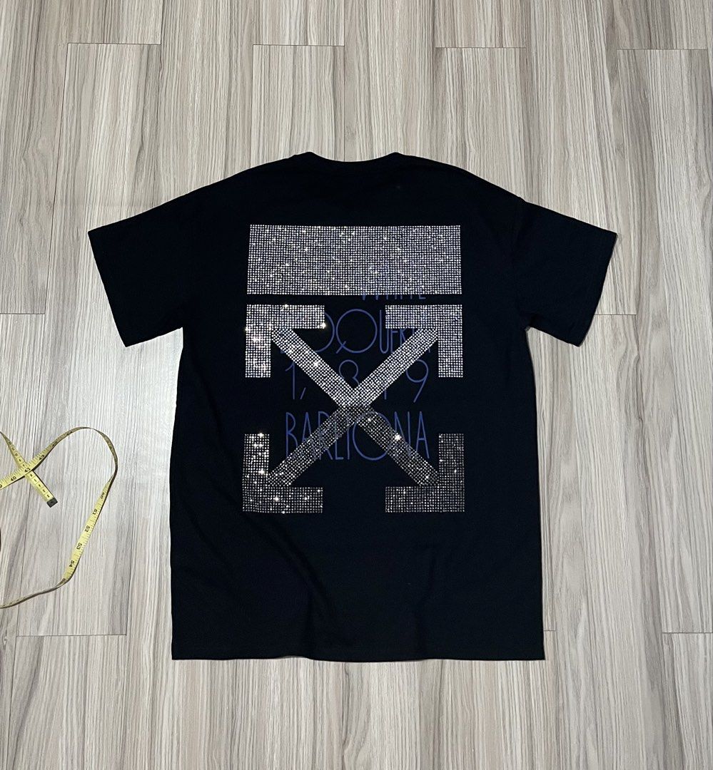 Off White rhinestones tees (Category: Tshirts & Polo Shirts ) located in Lipa City. Submitted by hoywilliam (Listing ID 1470705195, Image 1). Description: Off White rhinestone tees(Large fits) fake only goods for psg pamporma Width-22 Length-28 Bids likod or rhinestone design 10/10 color rate for only 450 free shipped Location-Lipa City Batangas📍 .