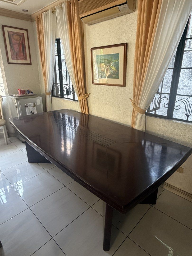 Office Conference Table (8-Seater, solid wood) (Category: Office Furniture & Fixtures) located in Taguig. Submitted by marcann01 (Listing ID 1470695246, Image 2). Description: For Sale Office Conference Table (8 seater, solid wood) Condition: Used with slight surface damage/chips at the side of table (see pics) Length: 240 cm. Width: 120 cm. Height: 76 cm. Price: Php 10,000 For pick up at Paranaque and delivery fee to be shouldered by the buyer..