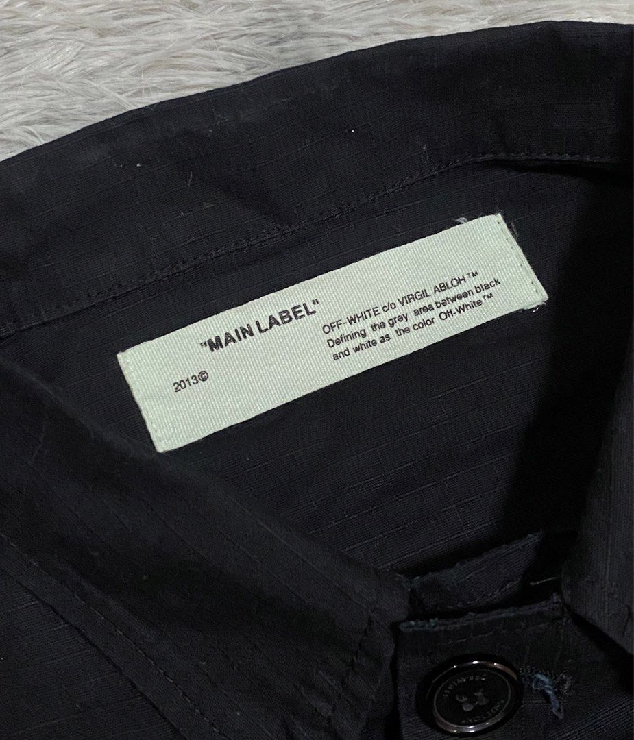 Off-White Fire Tape Utility Jacket (Category: Coats, Jackets and Outerwear) located in Tarlac. Submitted by cheap.fleaaa (Listing ID 1470569592, Image 3). Description: Offwhite✨ Width: 21.5 Length: 27 Issue: minor lints sa print pero removable 3,000 + ship Any courier Tarlac based📍.