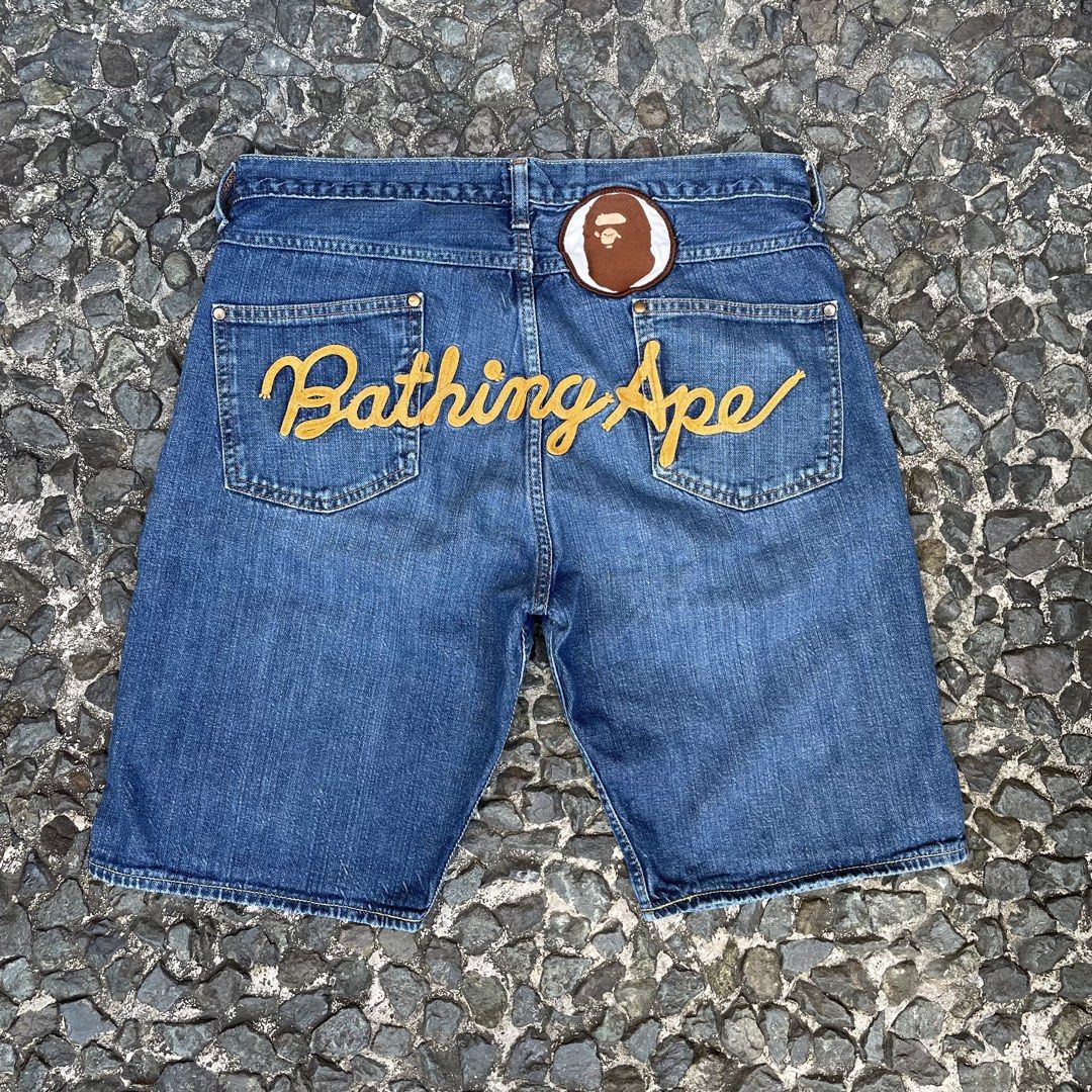 OG Bape Denim Jorts (Category: Shorts) located in Manila. Submitted by walter_wt (Listing ID 1470636586, Image 3). Description: OG Bape Denim Jorts Size- Large Dimension- Waistline: 34-35 Length- 22 Hem- 10 No issue.