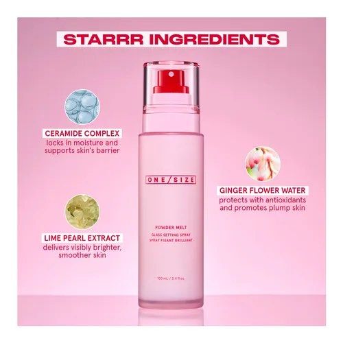 ONE/SIZE Powder Melt Glass Setting Spray 100ml (Category: Face Care) located in Pasig City. Submitted by bitofahoarder (Listing ID 1470640014, Image 2). Description: - Brand new ONE/SIZE Powder Melt Glass Setting Spray, 100 mL. - Delivers a hydrating, glass-like finish lasting up to 12 hours - Melts and sets powders seamlessly - Infused with ceramide complex, lime pearl extract, and ginger flower water to brighten and lock in moisture - Shake wel