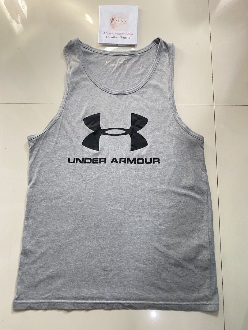 Original Under Armour Grey Tank Top SM (Category: Activewear) located in Taguig. Submitted by mixxstuffsshop (Listing ID 1470618363, Image 2). Description: 👉Original Under Armour Men's Sportstyle Logo Tank 👉Price:580 👉Size: L- 27"/ W- 18.5 " 👉Very Good Condition 👉Location: Central Signal Taguig.