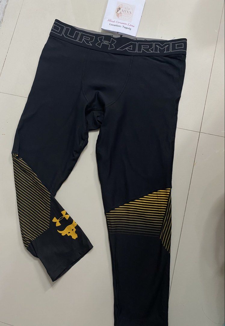 Original Under Armour Project Rock Compression Leggings Black Yellow (Category: Activewear) located in Taguig. Submitted by mixxstuffsshop (Listing ID 1470587303, Image 3). Description: 👉Original Under Armour Men's Project Rock Vanish 3/4 Compression Leggings size XL 👉Price : 750 👉Size : L-30.5"/W-32"-38" Stretch 👉Very Good Condition 👉Location: Central Signal Taguig #UnderArmourLeggings #MixxStuffsShop #AllOriginal.