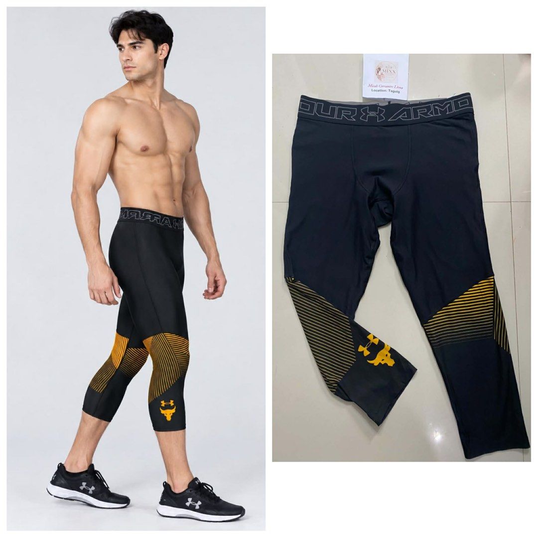 Original Under Armour Project Rock Compression Leggings Black Yellow (Category: Activewear) located in Taguig. Submitted by mixxstuffsshop (Listing ID 1470587303, Image 1). Description: 👉Original Under Armour Men's Project Rock Vanish 3/4 Compression Leggings size XL 👉Price : 750 👉Size : L-30.5"/W-32"-38" Stretch 👉Very Good Condition 👉Location: Central Signal Taguig #UnderArmourLeggings #MixxStuffsShop #AllOriginal.