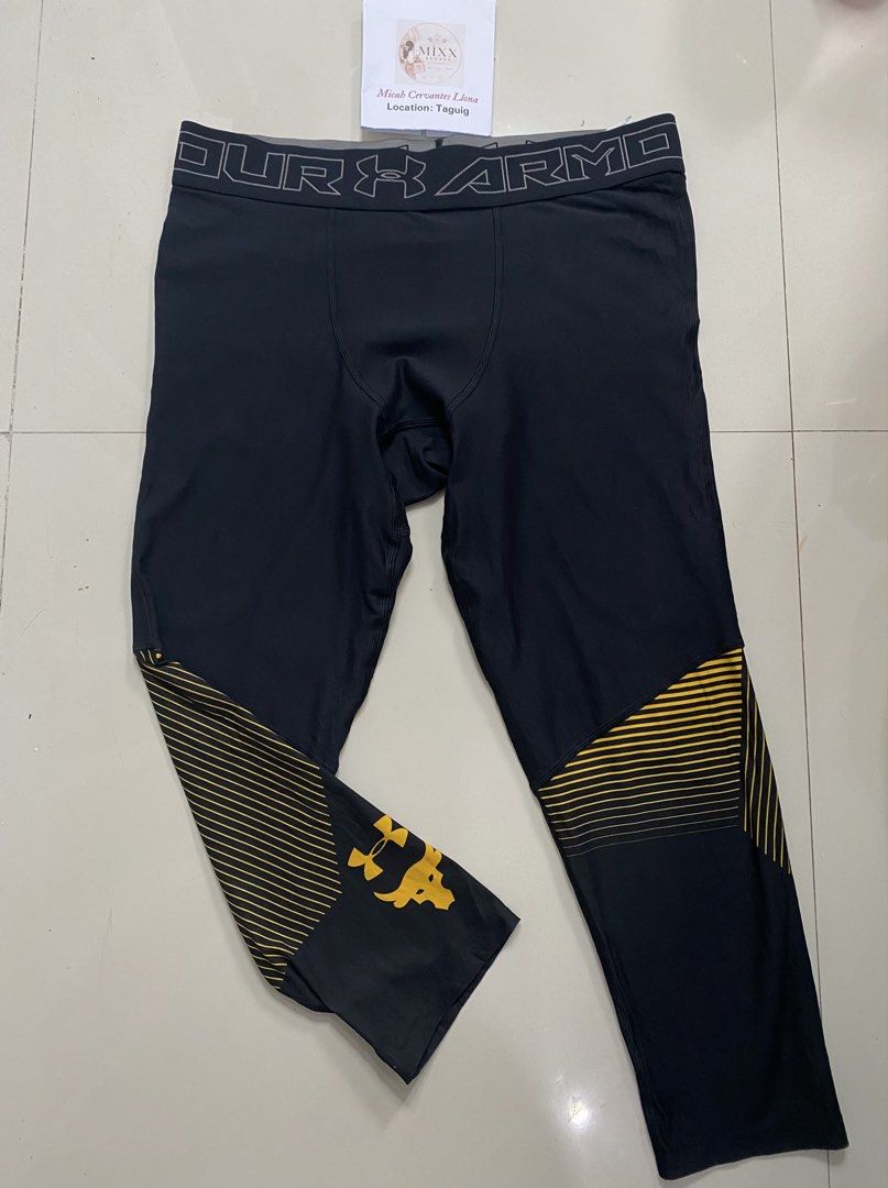 Original Under Armour Project Rock Compression Leggings Black Yellow (Category: Activewear) located in Taguig. Submitted by mixxstuffsshop (Listing ID 1470587303, Image 2). Description: 👉Original Under Armour Men's Project Rock Vanish 3/4 Compression Leggings size XL 👉Price : 750 👉Size : L-30.5"/W-32"-38" Stretch 👉Very Good Condition 👉Location: Central Signal Taguig #UnderArmourLeggings #MixxStuffsShop #AllOriginal.