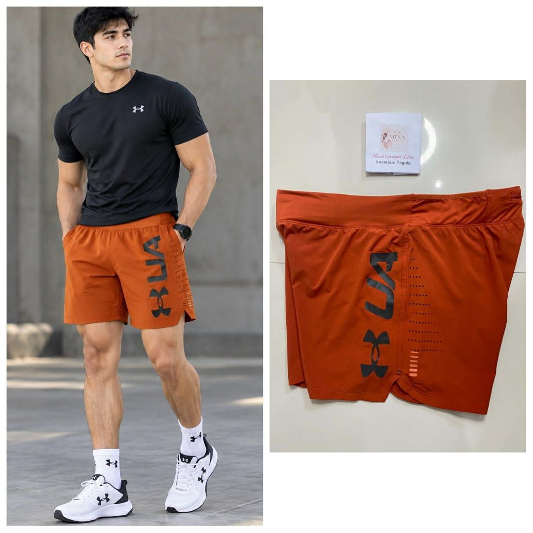Original Under Armour Speedpocket Orange Athletic Shorts (Category: Shorts) located in Taguig. Submitted by mixxstuffsshopii (Listing ID 1470601708, Image 1). Description: 👉Original Under Armour Mens's Speedpocket with Inner brief size XL 👉Price: 950 👉Size : L- 15"/ Waist- 34"-42" Stretch 👉Very Good Condition 👉Location: Central Signal Taguig #UnderArmourSpeedpocketShort #MixxStuffsShop #AllOriginal.