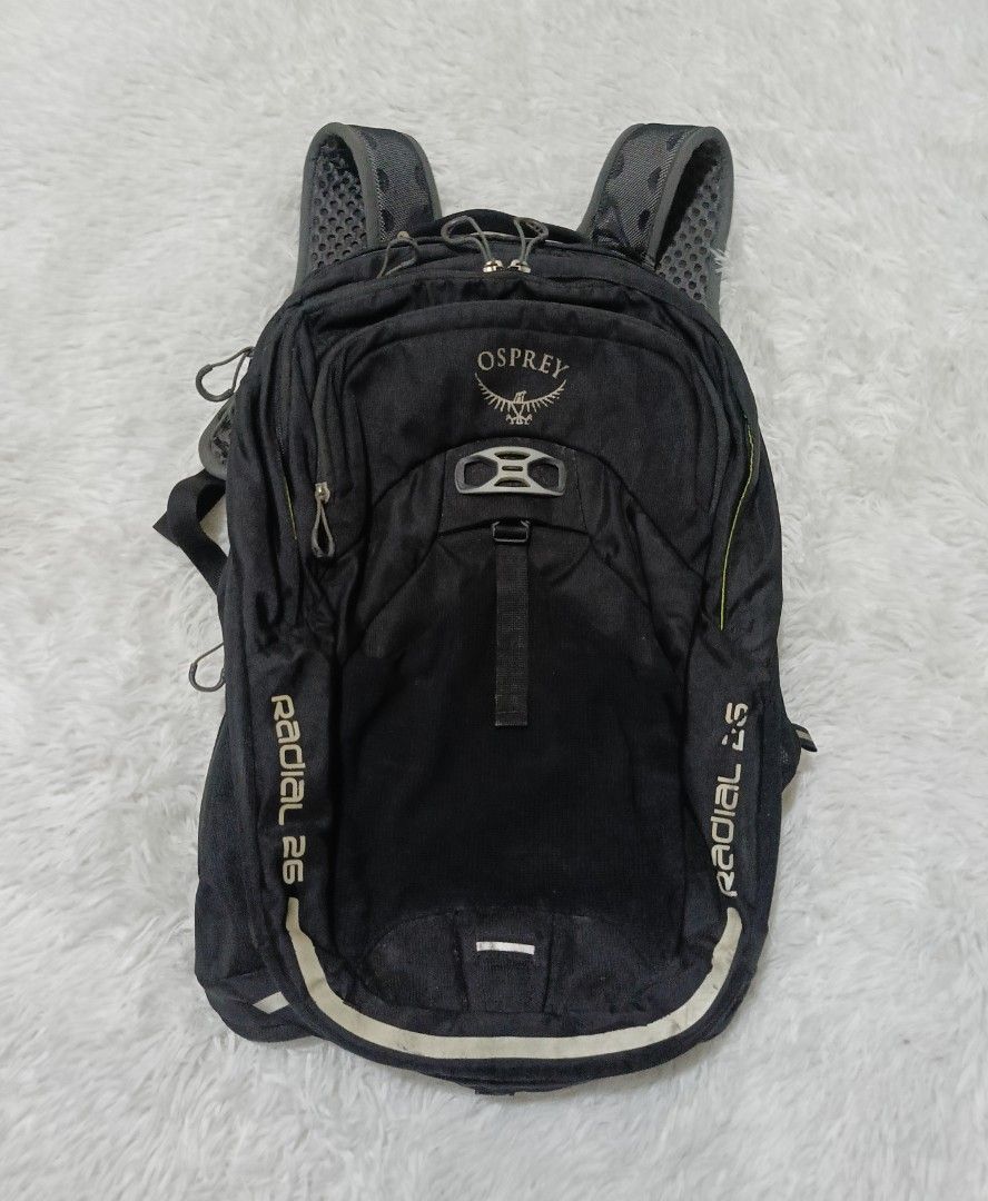 Osprey Radial 26 Backpack Black (Category: Backpacks) located in Quezon City. Submitted by lootsniwoah_12 (Listing ID 1470662402, Image 1). Description: - Brand: Osprey Radial 26 - Color: Sleek black with stylish neon green accents - Storage: Multiple zippered compartments and dedicated organizing pockets - Comfort: Ventilated mesh back panel and padded shoulder straps with sternum strap - Safety: Reflective detailing on the front for visibility 