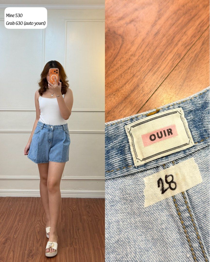 OUIR Denim Shorts Size 28 (Category: Shorts) located in Manila. Submitted by angelll0123 (Listing ID 1470708259, Image 1). Description: - Brand: OUIR - Condition: Brand new with tag attached - Size: 28 - Color: Light wash blue - Fit: High-waisted with stylish front pleats - Style: Casual, perfect for everyday wear in warm weather - Pairing: Easily matches with basic white tank tops and tees.