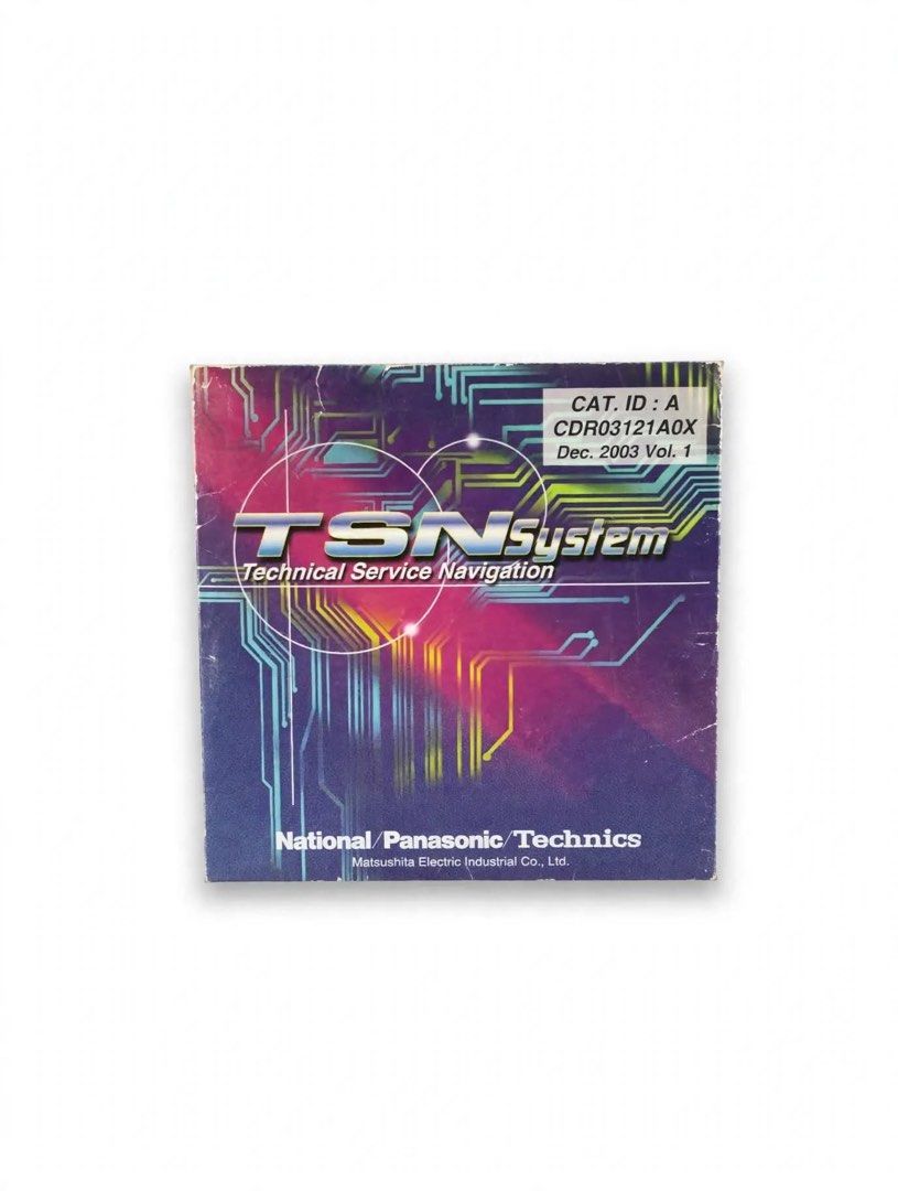 Panasonic TSN System CDR03121A0X - National / Technics Service Manual Software 2003 (Category: Software) located in Manila. Submitted by daddi_mel (Listing ID 1470656294, Image 1). Description: RARE Panasonic TSN System CD - Technical Service Navigation For Sale: Original Panasonic Service Manual Disc Rare item for technicians & collectors! Details: Category ID: A - Consumer Products Part No: CDR03121A0X Version: Dec. 2003 Vol. 1 Compact Disc for