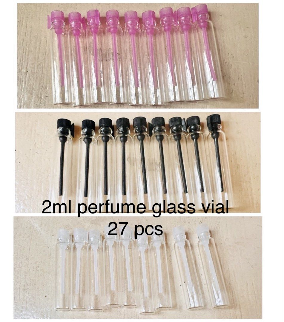Bundle: Perfume bottles, glass vials, spray bottles, and funnels (Category: Fragrance & Deodorants) located in Manila. Submitted by maimaimai.store (Listing ID 1470671021, Image 3). Description: - Complete perfume decanting & DIY set (Everything pictured is included) - 2x 20ml glass spray bottles - 5x 10ml plastic spray bottles - 1x 30ml square perfume glass bottle - 27x 2ml glass perfume vials with mixed caps - 10x mini plastic funnels - Ideal f