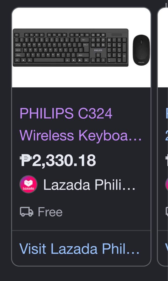 Philips C324 Wireless Keyboard with Mouse (Category: Computer Keyboard) located in Manila. Submitted by sweetfourshop (Listing ID 1470730986, Image 2). Description: Orig price was ₱2k+ Slightly nego..