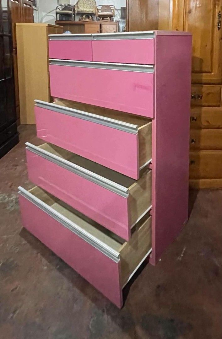 Pink Chest Drawer Dresser (Category: Shelves, Cabinets & Racks) located in Quezon City. Submitted by dannikkishoppe2 (Listing ID 1470654609, Image 3). Description: Pink Chest Drawer Dresser ‼️₱8000‼️ 📏 Size: • H47.5 L 32 W16.5 inches Please manage your expectations as there might be minimal flaws. Color may vary due to lighting, it may appear darker or lighter in person. Check photos first before buying. Please refrain from purchasing if you are
