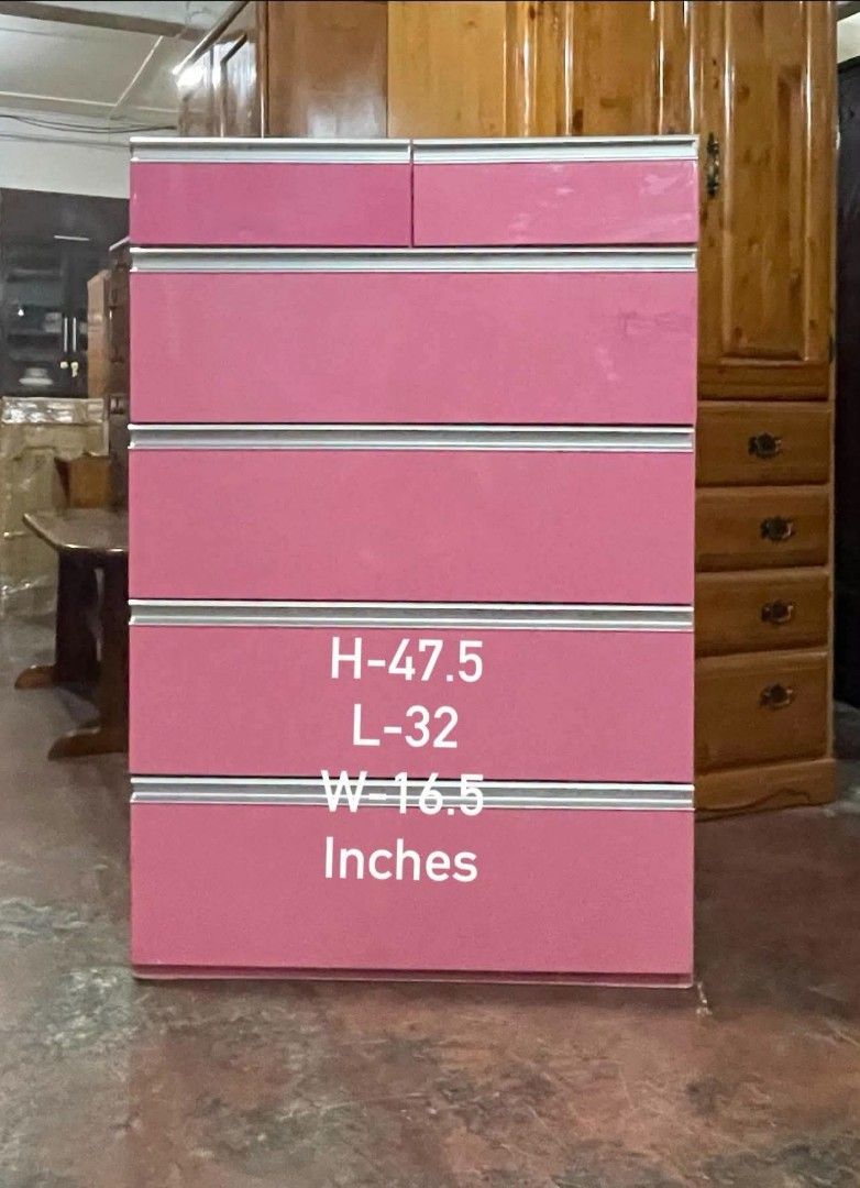 Pink Chest Drawer Dresser (Category: Shelves, Cabinets & Racks) located in Quezon City. Submitted by dannikkishoppe2 (Listing ID 1470654609, Image 2). Description: Pink Chest Drawer Dresser ‼️₱8000‼️ 📏 Size: • H47.5 L 32 W16.5 inches Please manage your expectations as there might be minimal flaws. Color may vary due to lighting, it may appear darker or lighter in person. Check photos first before buying. Please refrain from purchasing if you are