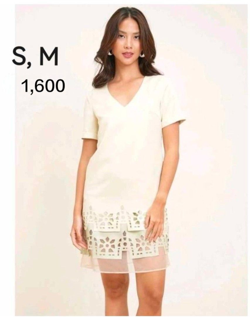 Plains and prints density dress (Category: Dresses) located in Cainta. Submitted by buena_shoppe (Listing ID 1470682678, Image 1). Description: - V-neck design - Short sleeves - Unique laser-cut hemline - Sheer underlay - Available sizes: S, M - Light color (cream/off-white) brand new with tag small and medium size plus shipping fee last price posted.