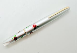 NOS platinum white metal flower fountain pen 14k 585 solid gold ...