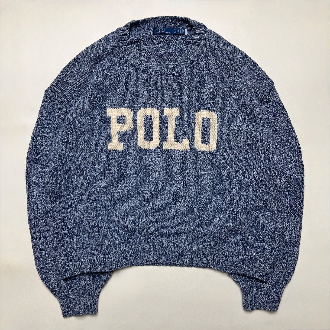 Polo Ralph Lauren Script Ocean Blue Knitted Sweater (Category: Coats, Jackets and Outerwear) located in Caloocan City. Submitted by achilles_grails (Listing ID 1470676698, Image 1). Description: - Brand: Polo Ralph Lauren - Style: Ocean blue knitted sweater with prominent cream 'POLO' script lettering on the chest - Size: XXL (great for an oversized, relaxed fit) - Material: High-quality textured knit fabric with ribbed collar, cuffs, and hem - C