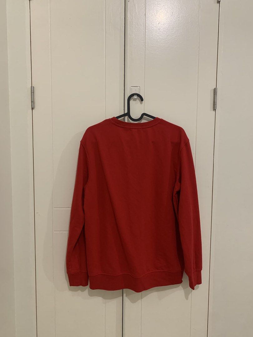 Polo Red Crewneck Sweatshirt Size L (Category: Coats, Jackets and Outerwear) located in Pasig City. Submitted by lovedbyri (Listing ID 1470641365, Image 2). Description: - USED ONCE - Brand: Polo - Color: Red - Size: Large (L tag on collar) - Fit: Regular, easy everyday pullover layer - Details: Dark embroidered logo on left chest, ribbed cuffs and hem - Back: Clean solid back - Origin: Made in Indonesia.