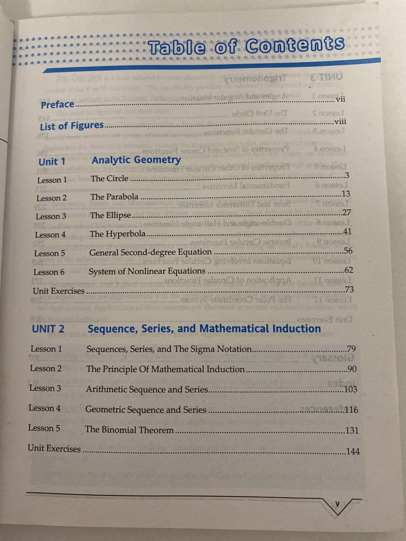 Pre-Calculus for Senior High School Textbook (Category: Textbooks) located in Caloocan City. Submitted by alessielle (Listing ID 1470613251, Image 2). Description: - Subject: Pre-Calculus (Senior High School) - Curriculum: Standard K to 12 compliant - Authors: Anthony Cueno, Marjo-Anne Acob, and Mark Jayson Cortez - Coordinator: Alleli Ester C. Domingo - Key Topics: Analytic geometry, sequences, series, and mathematical induction - Features: Clea