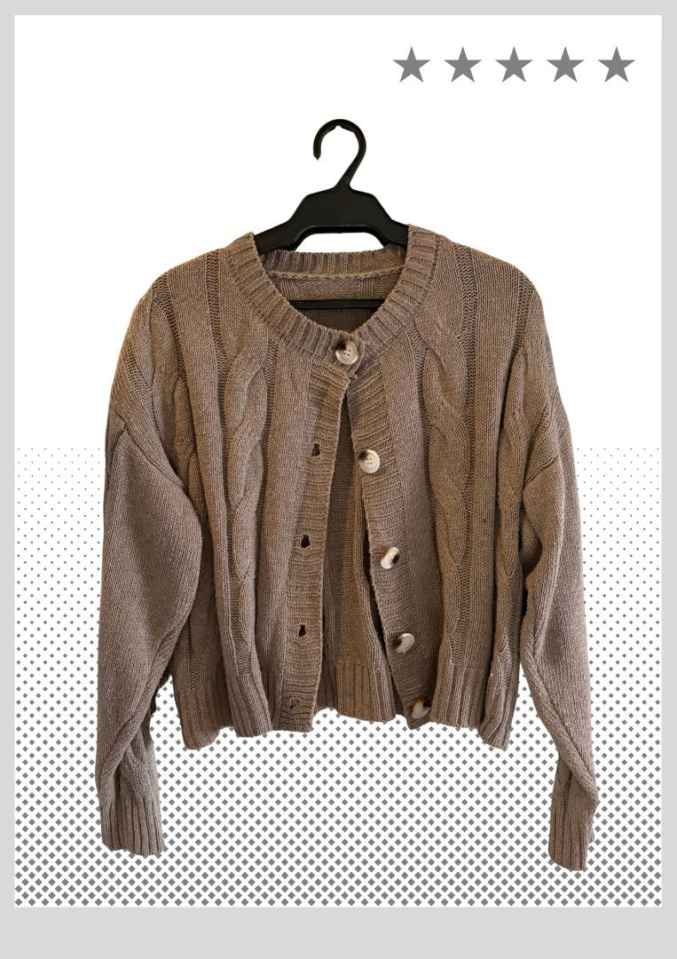 [ pre-loved ] coffee-colored cardigan (Category: Coats, Jackets and Outerwear) located in Marikina City. Submitted by gyleudont (Listing ID 1470577048, Image 1). Description: - size: s-m - has no flaws - ready to wear for reference : - 5'3 - 50kg.