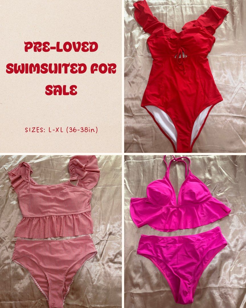 Pre-Loved Swimsuits (Category: Bikinis & Swimsuits) located in Marikina City. Submitted by chess.0201 (Listing ID 1470692498, Image 1). Description: Pre-loved Swimsuit Hiiii! I am selling my pre-loved (still in good condition) swimsuits!! Size usually would fit L-2XL body frame (36-38in). Since these are pre-loved/used and nastuck lang sa cabinet, I will have it re-washed before ipaship if ever so clean na sya pagdating sa inyo mga sissyyy. RFS: 
