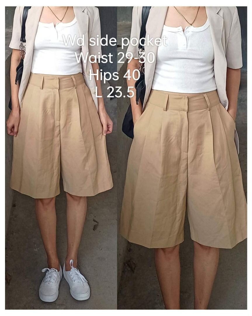Premium bermuda tailored highwaist short (Category: Shorts) located in Davao. Submitted by irisrazona16792 (Listing ID 1470596325, Image 2). Description: Wd side pocket Waist 29-30 Hips 40 L 23.5 mall quality.