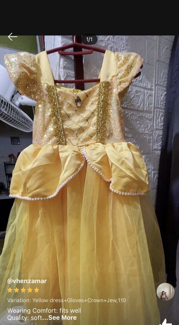 Princess Belle Gown size 5-6Y (Category: Babies & Kids Fashion) located in Manila. Submitted by mariellelim (Listing ID 1470697964, Image 2). Description: ✨Size 130 (can fit 3-6 YO) ✨Includes gloves and accessories (except wand and crown) ✨bought for 800 .