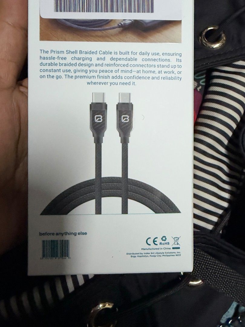 Prism Shell Braided USB-C to USB-C Cable 60W 1M (Category: Chargers & Cables) located in Manila. Submitted by olxph_966057981 (Listing ID 1470681654, Image 1). Description: - Type: Prism shell braided USB-C to USB-C cable - Length: 1 meter - Power: Supports 60W fast charging - Build: Durable braided design for daily use with a premium look - Condition: Brand new in unopened packaging.