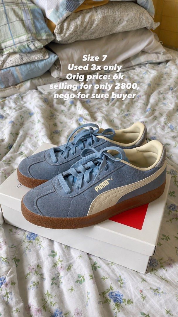 Puma Blue Suede Sneakers Size 7 (Category: Sneakers) located in Antipolo. Submitted by ashley_subala (Listing ID 1470625926, Image 1). Description: - Brand: Puma - Color: Blue with white leather formstrips and classic gum soles - Condition: Like new (worn only 3 times) - Inclusion: Comes with original shoe box - Original Price: ₱6,000 - Selling Price: ₱2,800 (Slightly negotiable for sure buyers) - Mode of transaction: Shipping or meet-up availabl
