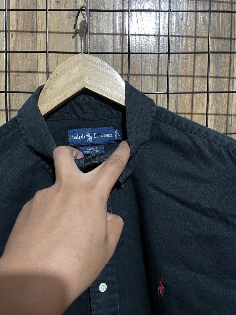 Ralph lauren black button down shirt (Category: Formal Shirts) located in Pateros City. Submitted by toogood.mnl (Listing ID 1470598988, Image 2). Description: Ralph lauren button up long sleeve shirt Made in Philippines W-26 L-31 No issue Excellent condition .