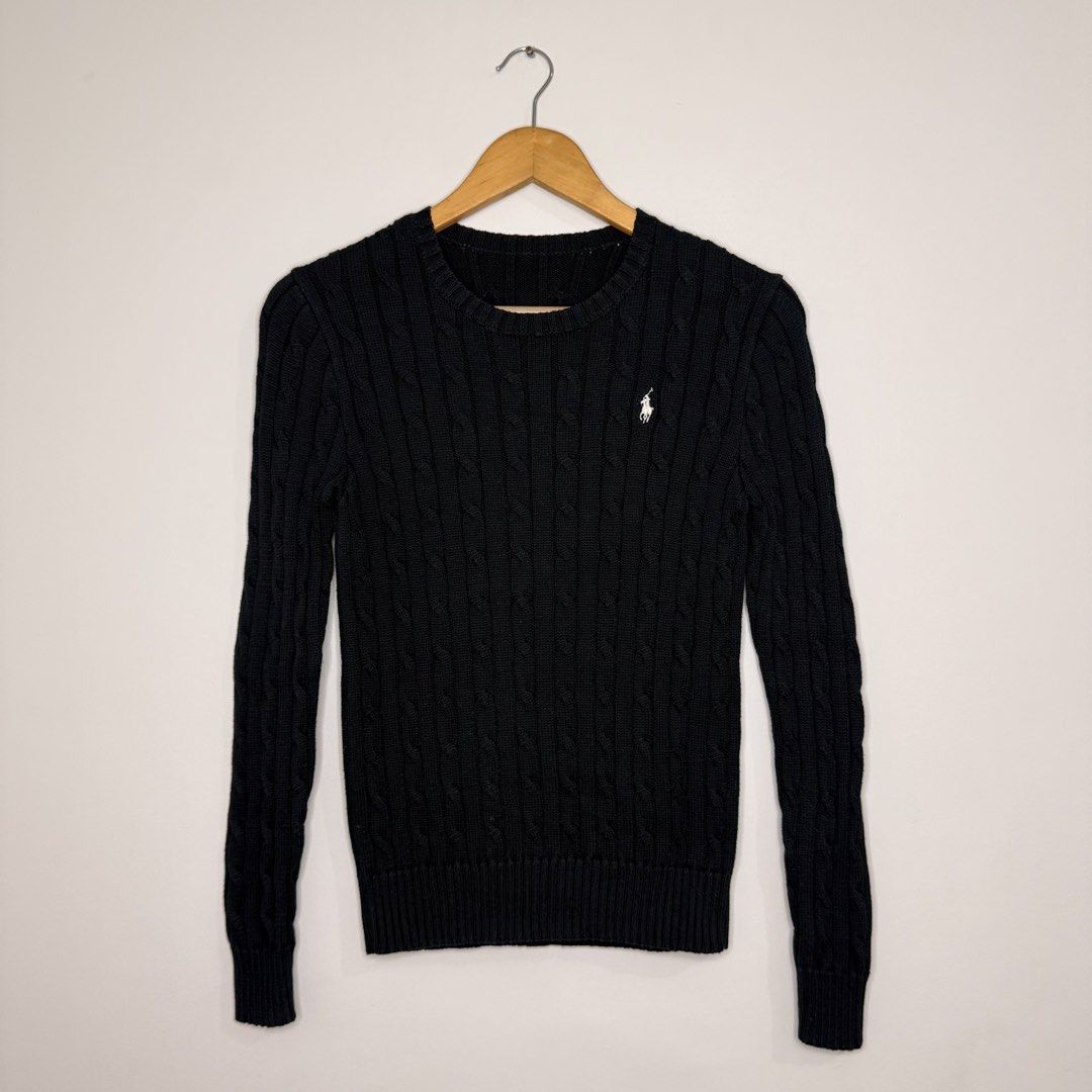Ralph Lauren Cable-Knit Pony Sweater (Category: Longsleeves) located in Marikina City. Submitted by aalibabyy (Listing ID 1470641378, Image 2). Description: Ralph Lauren Cable-Knit Pony Sweater Length: 23" Width: 14" Sleeve Length: 28" Size: Medium No Issue ₱1,500.