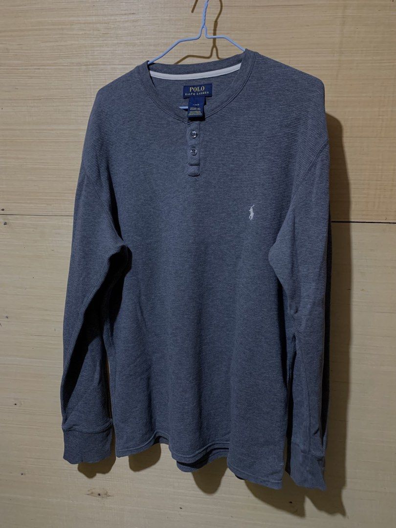 ralph lauren grey henley (Category: Tshirts & Polo Shirts ) located in Manila. Submitted by _blessmeo (Listing ID 1470629272, Image 2). Description: 22 width 28 length L on tag clean condition waffle fabric no major flaws! .