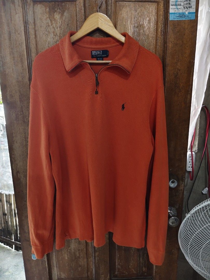 Ralph Lauren Orange Half- Zip (Category: Tshirts & Polo Shirts ) located in Iloilo. Submitted by branded-boy0422_16 (Listing ID 1470598986, Image 1). Description: W: 24 L: 29 Excellent Condition Color Rate 9.5/10 Or Better Issue last pic my pinhole sa Loob , D naman makita sa Harap ksi makapal naman tela.