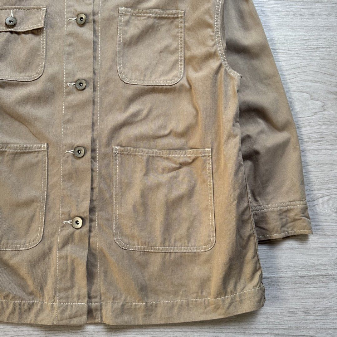 Ray Casin Beige Coverall Chore Jacket (Category: Coats, Jackets and Outerwear) located in Zamboanga. Submitted by rustic.rev (Listing ID 1470676283, Image 3). Description: Ray Casin Beige Coverall Chore Jacket In excellent condition, light stain pocket Tagged: M fits XL Actual Measurements: Pit to pit: 24.5” Length: 29.5” Shoulders: 22.5” Sleeves length: 20.25”.