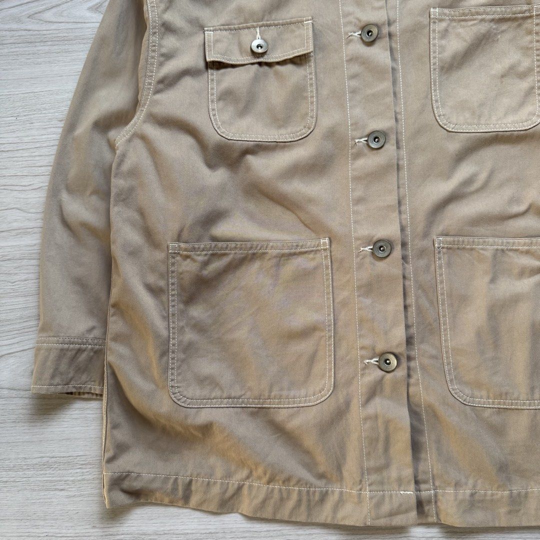Ray Casin Beige Coverall Chore Jacket (Category: Coats, Jackets and Outerwear) located in Zamboanga. Submitted by rustic.rev (Listing ID 1470676283, Image 2). Description: Ray Casin Beige Coverall Chore Jacket In excellent condition, light stain pocket Tagged: M fits XL Actual Measurements: Pit to pit: 24.5” Length: 29.5” Shoulders: 22.5” Sleeves length: 20.25”.