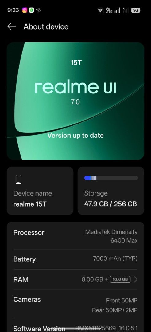 Realme 15T 5G (Category: Realme) located in Manila. Submitted by danny0002 (Listing ID 1470684644, Image 2). Description: FOR SALE: realme 15T 5G Selling my realme 15T 5G with powerful performance, a smooth AMOLED display, excellent cameras, and a long-lasting battery. Specifications: - Model: realme 15T 5G - Display: 6.57-inch FHD+ AMOLED - Refresh Rate: 120Hz - Processor: MediaTek Dimensity 6400 Max 5G - RAM: 8GB - Internal Storage: 256GB - Rea