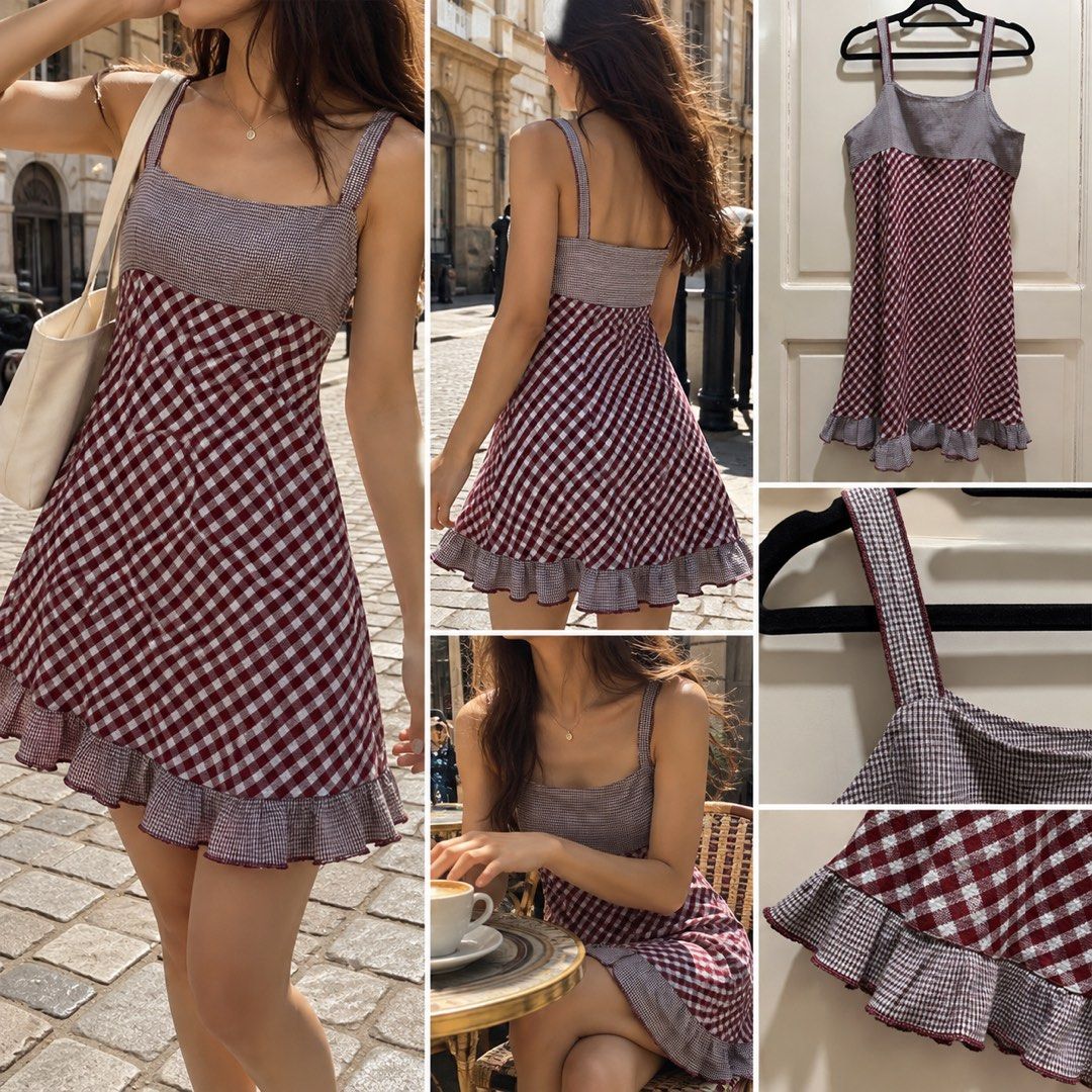 Red and white checkered mini dress with ruffle hem (Category: Dresses) located in Davao. Submitted by 2ndbase.dvo.ii (Listing ID 1470598525, Image 1). Description: - Red and white checkered mini dress - Strappy design - Comfortable smocked bodice - Flared skirt with a small ruffled hem - Great for warm weather and casual days out.