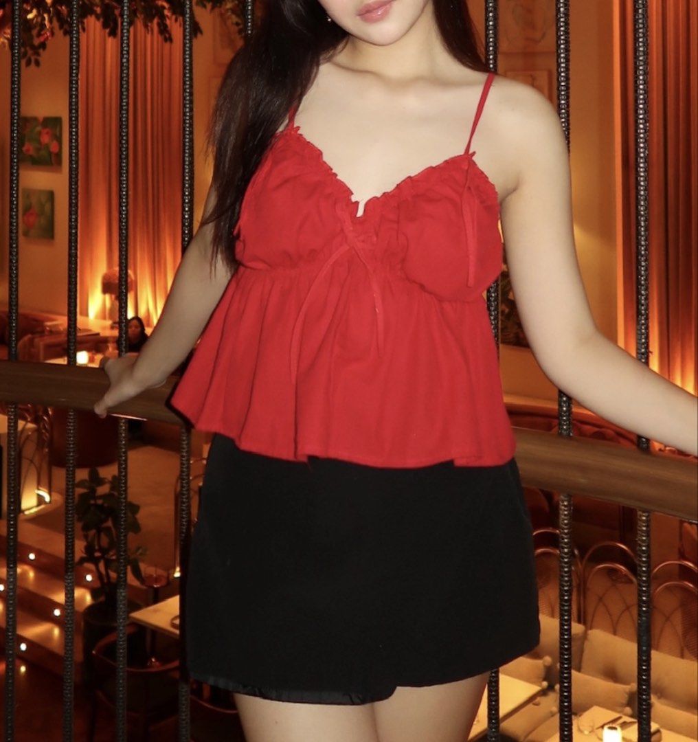 Red Camisole Peplum Top (Category: Sleeveless) located in Manila. Submitted by perwinkle.ph (Listing ID 1470711280, Image 1). Description: - used once only - stretchy, can fit up to medium .