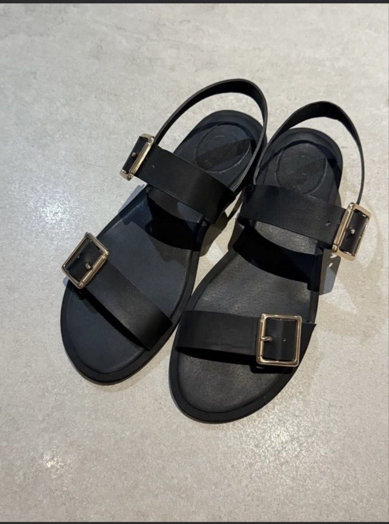 Renegade Folk Elation Sandals (Category: Flats & Sandals) located in Caloocan City. Submitted by everythingbagel67 (Listing ID 1470741053, Image 3). Description: Renegade Folk Elation Slides Black leather with gold-tone hardware Size 10.