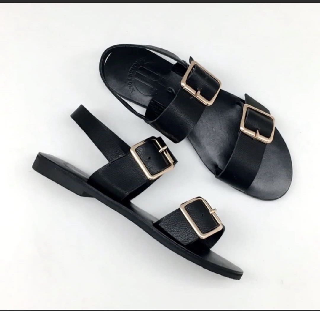 Renegade Folk Elation Sandals (Category: Flats & Sandals) located in Caloocan City. Submitted by everythingbagel67 (Listing ID 1470741053, Image 2). Description: Renegade Folk Elation Slides Black leather with gold-tone hardware Size 10.