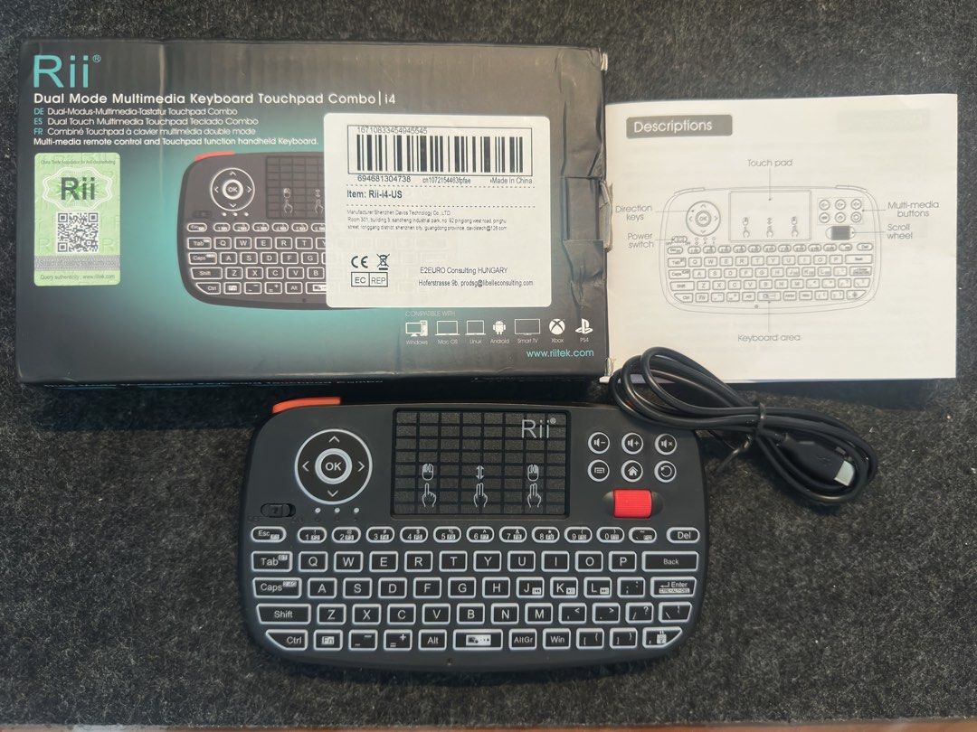 Rii i4 Mini Keyboard (Category: Computer Keyboard) located in Taguig. Submitted by xylieavalon (Listing ID 1470735062, Image 3). Description: - Dual-mode connectivity: Connect via Bluetooth or 2.4GHz USB receiver - Compact handheld design in sleek black with backlit keys for easy night use - Built-in rechargeable battery (removable cover at the back) - Comes complete with charging cable, user manual, and original box - Perfect for smart TVs, PC, 