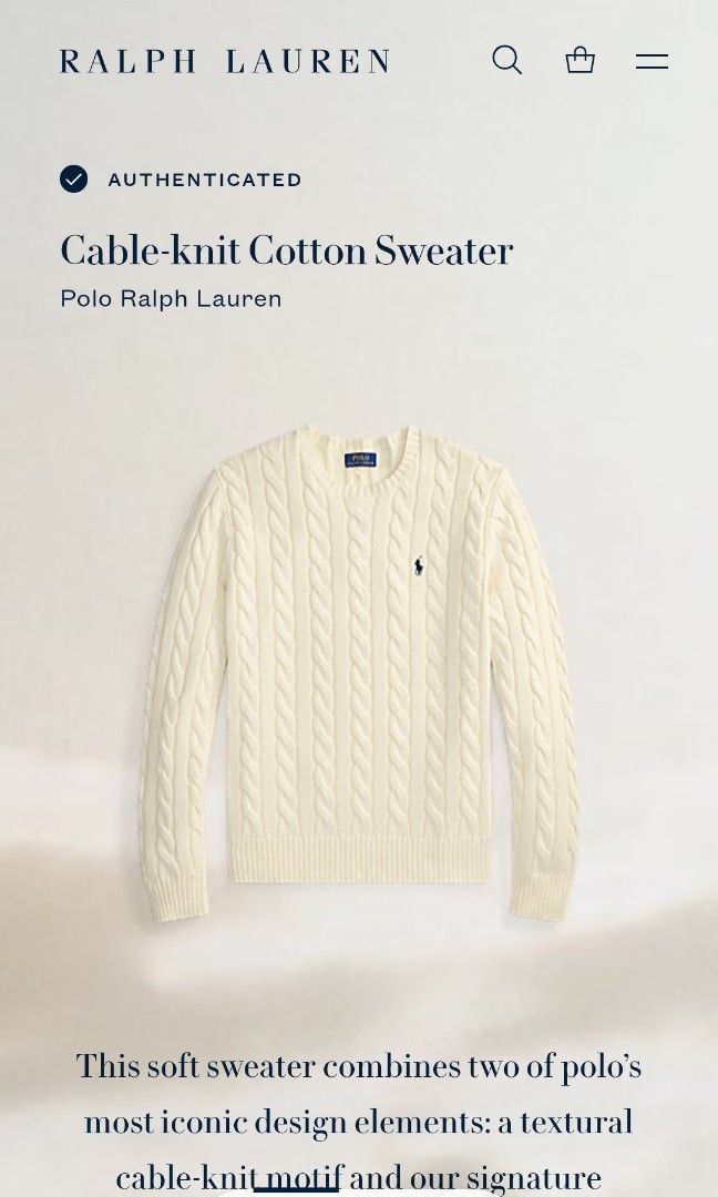 RL Cable knit (Category: Coats, Jackets and Outerwear) located in Cagayan de Oro. Submitted by rjr_thrift (Listing ID 1470606847, Image 1). Description: size: 26x29 2XL on Tag No Issue 📍Location: Cagayan De Oro.