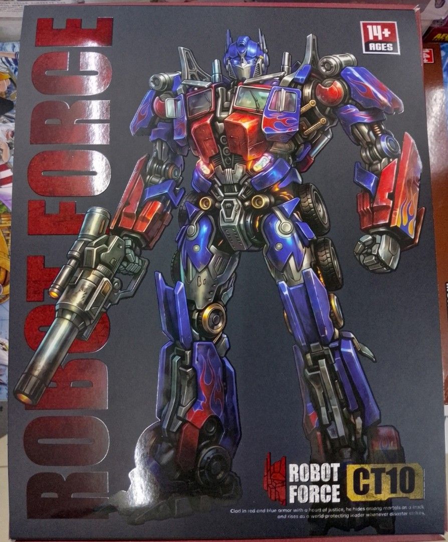 Robot Force Champion CT-10 Optimus Prime (Category: Figurines & Statues) located in Manila. Submitted by mauchan00000303 (Listing ID 1470642265, Image 2). Description: - Robot Force Champion CT10 collectible action figure - Smoothly transforms from robot mode into a detailed semi-truck with cool flame decals - Includes interchangeable blasters, multiple swords, and various accessories for display - Features dynamic character illustration on the b