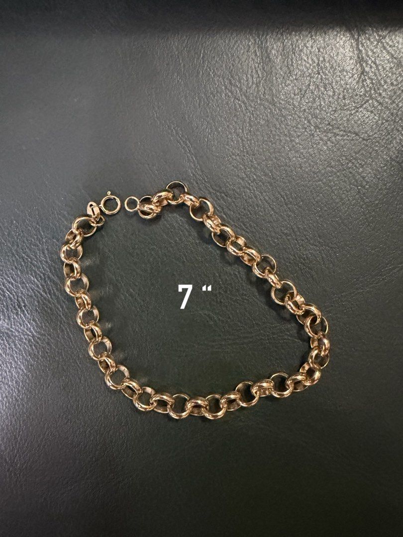 Rolo Chain Bracelet, 18k, 7 “ (Category: Bracelets) located in Las Pinas. Submitted by cath_mill (Listing ID 1470563682, Image 3). Description: - Material: Solid 18K gold (hallmarked near closure) - Length: 7 inches - Style: Classic link with a secure spring ring clasp - Fit: Comfortable for everyday wear - Inclusion: Comes with a blue storage box Ships from Las Pinas .