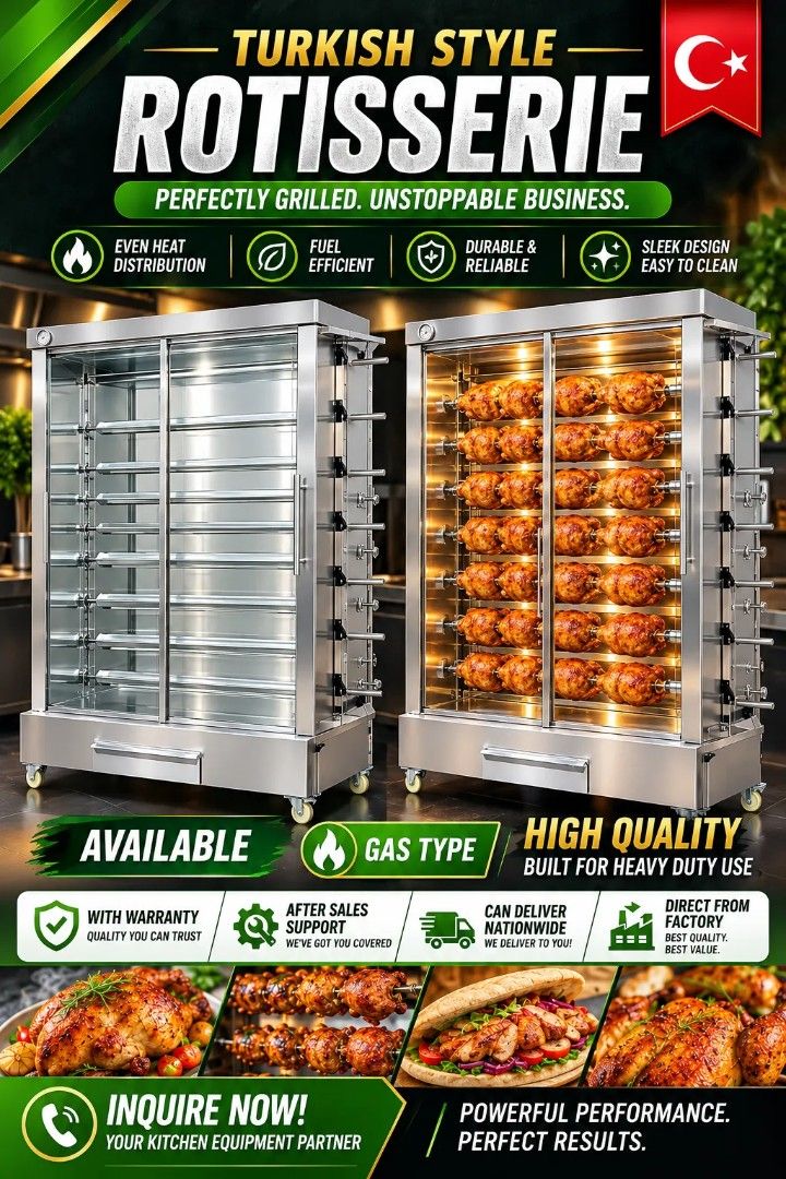 Rotisserie machine (Category: Looking For) located in Manila. Submitted by grillermachinestation (Listing ID 1470601552, Image 1). Description: 🔥 TURN YOUR CHICKEN BUSINESS INTO A MONEY MAKER! 🔥 Introducing our Turkish Style Rotisserie Machine — perfect for lechon manok, roasted chicken, shawarma shops, restaurants, food stalls, supermarkets and commissaries! 🍗🔥 0*9*9*1*8*3*3*5*1*0*0 🍗SMALL — 20 pcs Chicken | 5 Rods ₱.85k negotiate 🍗 MEDIUM