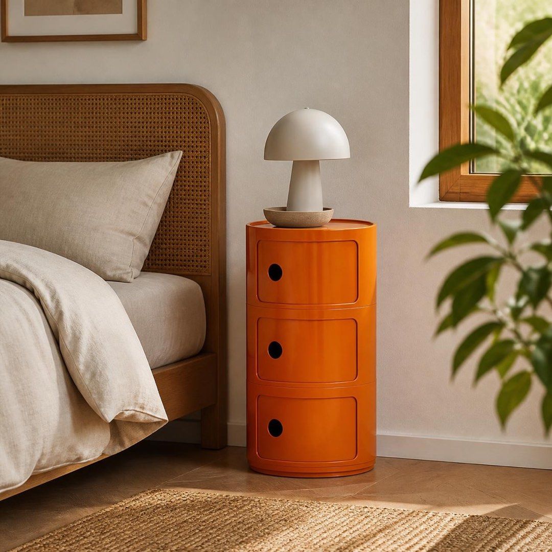 Round 3-level Storage Cabinet Bedside Table (Category: Shelves, Cabinets & Racks) located in Pasig City. Submitted by jk_rldn (Listing ID 1470562047, Image 2). Description: - Modern round 3-level storage cabinet and bedside table - Features three spacious drawers with convenient finger-hole handles - Space-saving cylindrical design ideal for bedrooms, dorms, or small living spaces - Crafted with a smooth, easy-to-clean finish - Available in styli