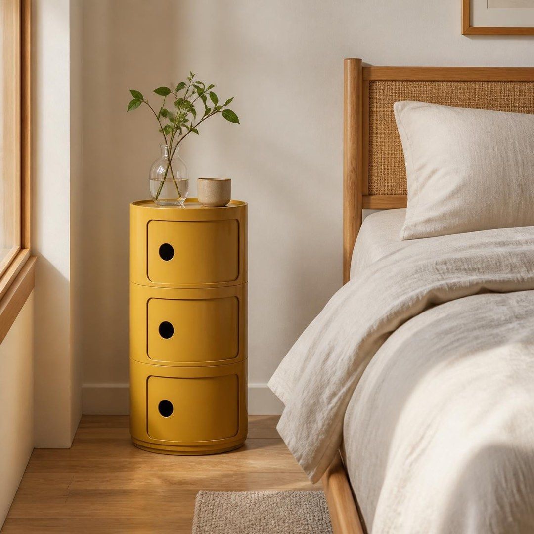Round 3-level Storage Cabinet Bedside Table (Category: Shelves, Cabinets & Racks) located in Pasig City. Submitted by jk_rldn (Listing ID 1470562047, Image 3). Description: - Modern round 3-level storage cabinet and bedside table - Features three spacious drawers with convenient finger-hole handles - Space-saving cylindrical design ideal for bedrooms, dorms, or small living spaces - Crafted with a smooth, easy-to-clean finish - Available in styli