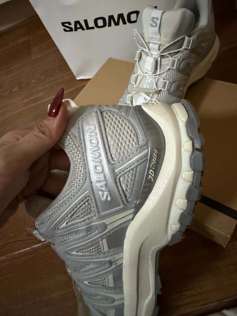 Salomon XA Pro 3D White Silver Sneakers (Category: Sneakers) located in Batangas. Submitted by luckybear77 (Listing ID 1470629450, Image 3). Description: - Model: Salomon XA Pro 3D - Color: White and Silver - Closure: Quicklace system for fast wear - Comfort & Grip: Breathable mesh upper with chunky sole and 3D chassis tech - Inclusions: Original box and matching Salomon paper bag - Condition: Brand new / Like new (Ready to ship).
